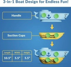 Silicone Baby Bath Toys Submarine,Silicone Baby Bath Toys Submarine, Suction Bath Water Toy for Bathtime