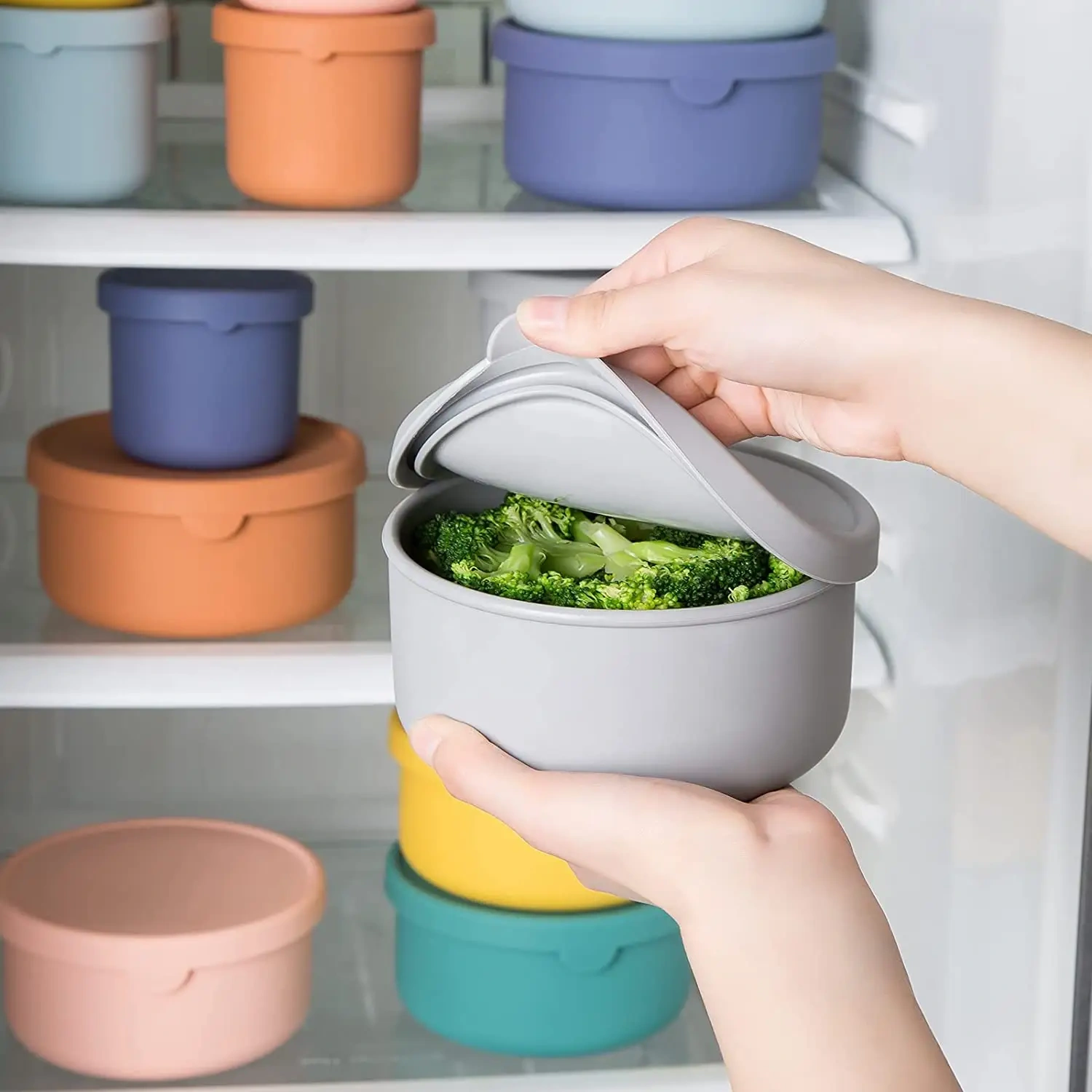 Silicone Bowls with Lids Set Reusable Food Container,Silicone Bowls with Lids Set Reusable Food Container with Airtight Lids Versatile for Storing Meals Microwave/Dishwasher/Freezer