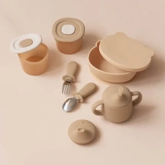 4PCS Bear Shape Baby Plates With Suction,Silicone Baby Feeding Set, 4PCS Bear Shape Baby Plates With Suction, Spoons and Forks Set