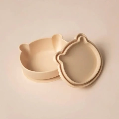 4PCS Bear Shape Baby Plates With Suction,Silicone Baby Feeding Set, 4PCS Bear Shape Baby Plates With Suction, Spoons and Forks Set