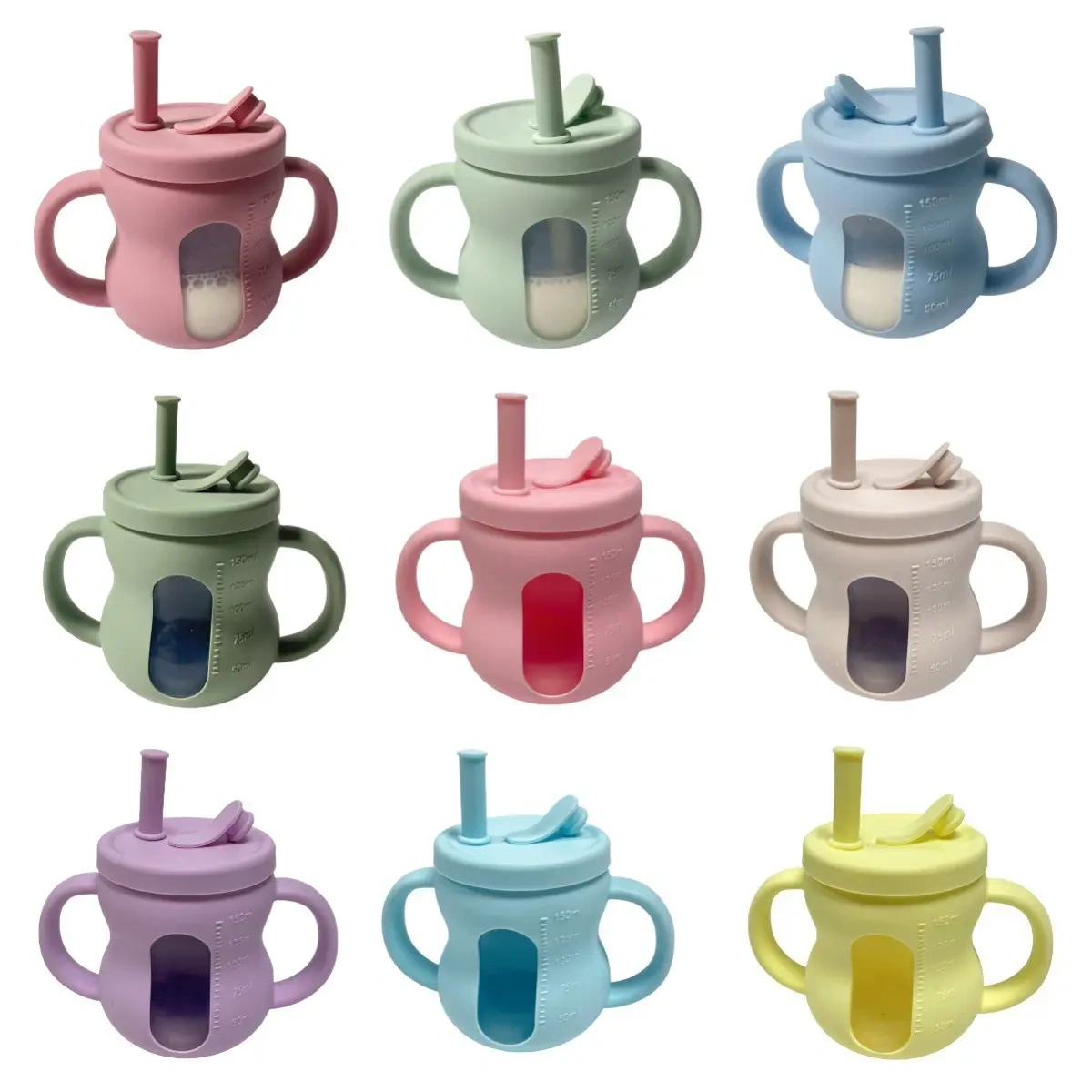 Non Slip Silicone Baby Training Cup,100% Silicone Baby Training Cup See-through Silicone sippy cup
