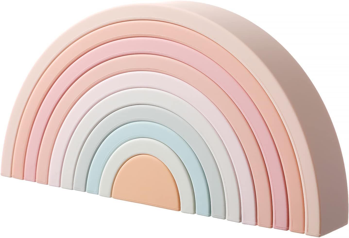 Silicone Rainbow Stacing toys for Toddlers,Rainbow Stacking Toy, Silicone Rainbow Stacker for Toddlers, Montessori Nesting Blocks, Building Creative Color Shape Matching Toy Set, 10 Layers