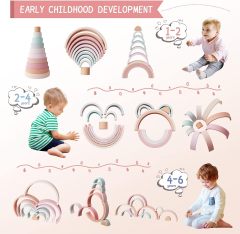 Silicone Rainbow Stacing toys for Toddlers,Rainbow Stacking Toy, Silicone Rainbow Stacker for Toddlers, Montessori Nesting Blocks, Building Creative Color Shape Matching Toy Set, 10 Layers