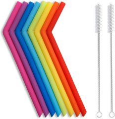 Silicone Drinking Straws with Cleaning Brushes,Reusable Silicone Straws, Long Flexible Silicone Drinking Straws with Cleaning Brushes - BPA-Free