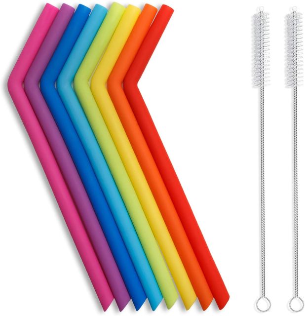 Silicone Drinking Straws with Cleaning Brushes,Reusable Silicone Straws, Long Flexible Silicone Drinking Straws with Cleaning Brushes - BPA-Free