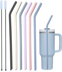 Silicone Drinking Straws with Cleaning Brushes,Reusable Silicone Straws, Long Flexible Silicone Drinking Straws with Cleaning Brushes - BPA-Free