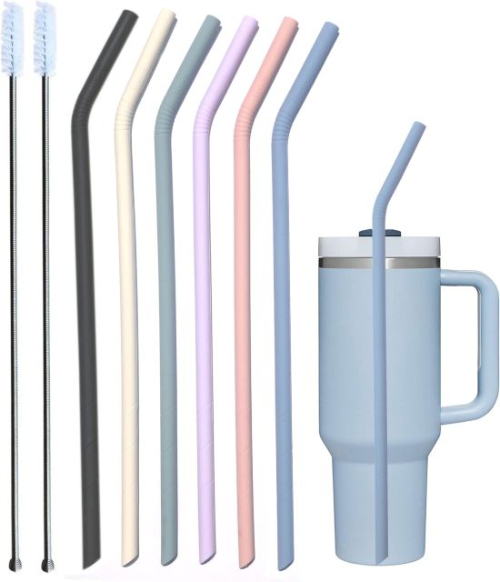 Silicone Drinking Straws with Cleaning Brushes,Reusable Silicone Straws, Long Flexible Silicone Drinking Straws with Cleaning Brushes - BPA-Free