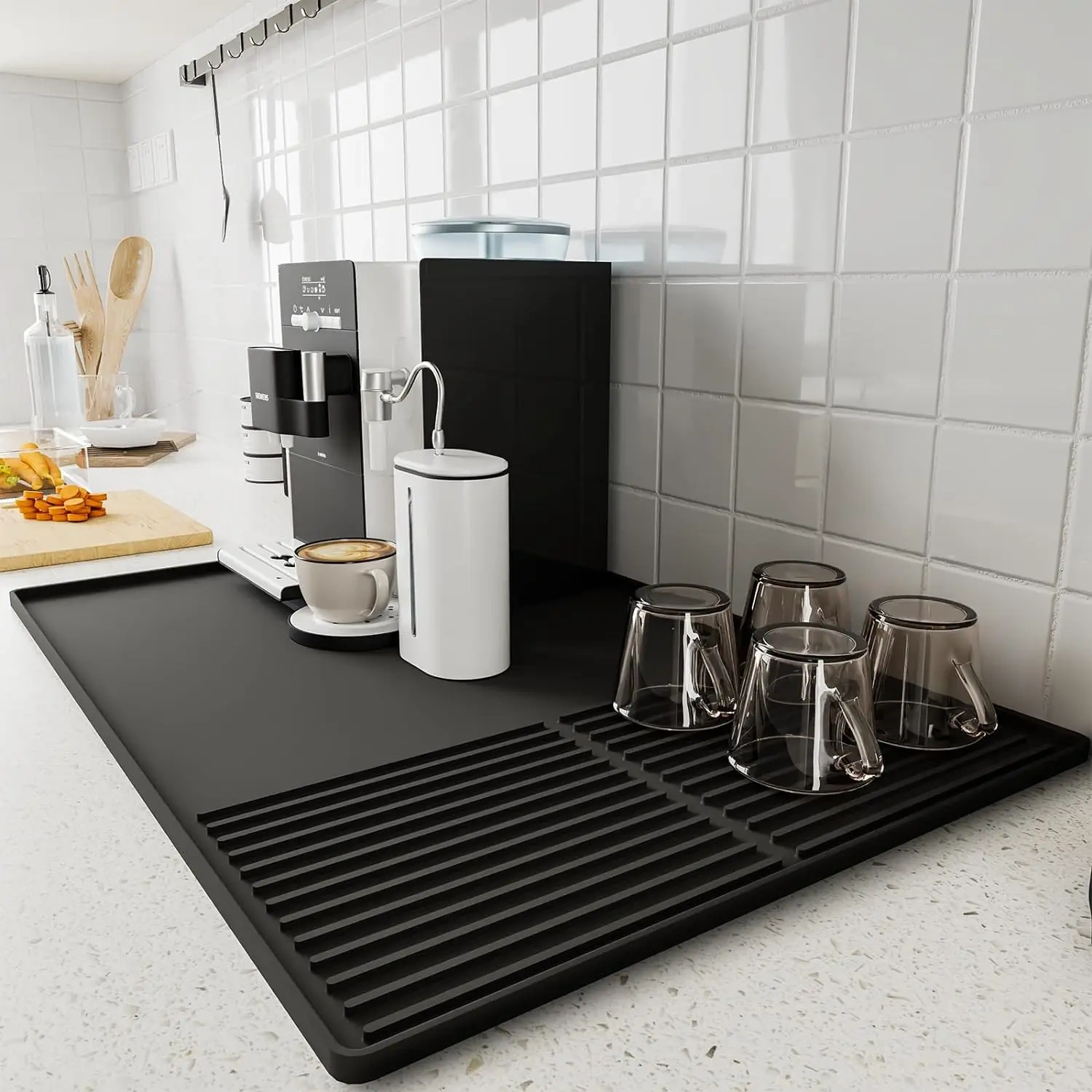 Silicone Kitchen Counter Mat,Silicone Dish Drying Mat, Silicone Kitchen Counter Mat (BLACK, 23.6'' X 15.7'')