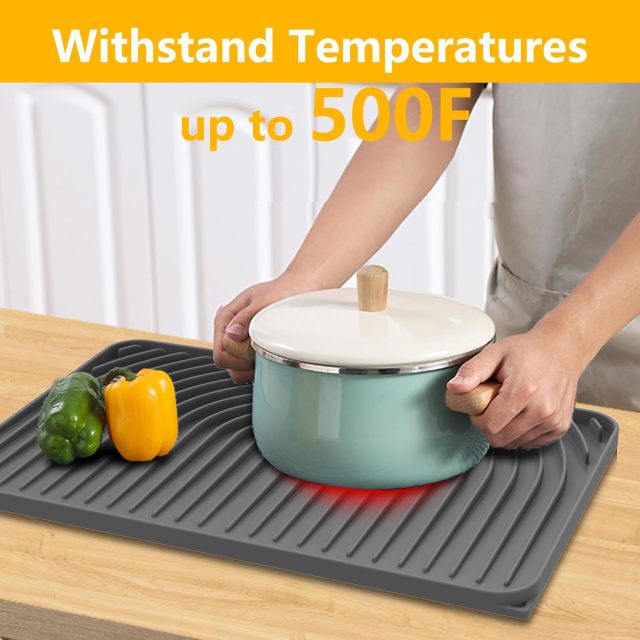 Silicone Dish Drying Mat for Kitchen Counter,Silicone Dish Drying Mat for Kitchen Counter, Dish Drying Pad, Non-Slip Drain Pad with Built-in Drain, Heat Resistant Stone Drying Mat