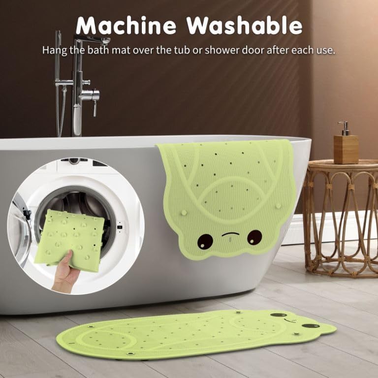 Bath Mat for Tub Non Slip Baby,Bath Mat for Tub Non Slip Baby, Kids Bathtub Mat, 30"x18" Bath Mat for Baby, Natural Rubber no Odors, Textured Surface and Strong Suction Cups for Double Anti-Slip, Easy to Clean, Green