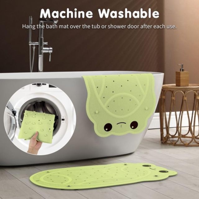 Bath Mat for Tub Non Slip Baby,Bath Mat for Tub Non Slip Baby, Kids Bathtub Mat, 30"x18" Bath Mat for Baby, Natural Rubber no Odors, Textured Surface and Strong Suction Cups for Double Anti-Slip, Easy to Clean, Green