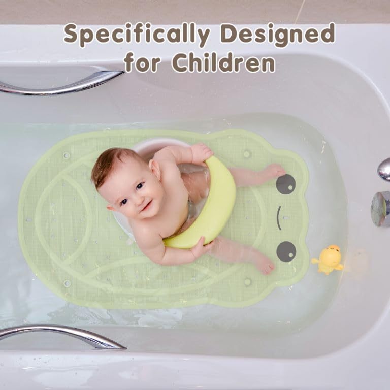 Bath Mat for Tub Non Slip Baby,Bath Mat for Tub Non Slip Baby, Kids Bathtub Mat, 30"x18" Bath Mat for Baby, Natural Rubber no Odors, Textured Surface and Strong Suction Cups for Double Anti-Slip, Easy to Clean, Green