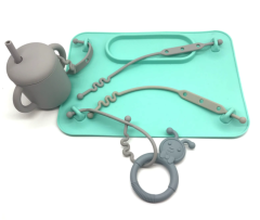 Silicone Suction Placemat,Silicone Suction Placemat with 4 Toy Adjustable Tethers for Babies & Toddlers, Keep Toys Off the Floor, Dishwasher Safe