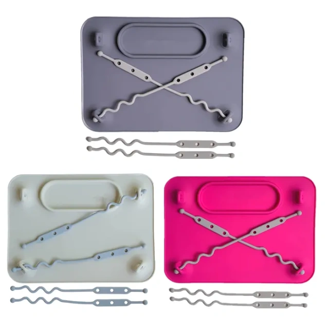 Silicone Suction Placemat,Silicone Suction Placemat with 4 Toy Adjustable Tethers for Babies & Toddlers, Keep Toys Off the Floor, Dishwasher Safe