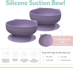 Cat Design Silicone Suction Bowls for Babies and Toddlers,Silicone Suction Bowls for Babies and Toddlers, Cat, 10.1 oz - 2 Pack, 100% Food Grade Silicone, Animal Shaped, BPA Free, Dishwasher & Microwave Safe