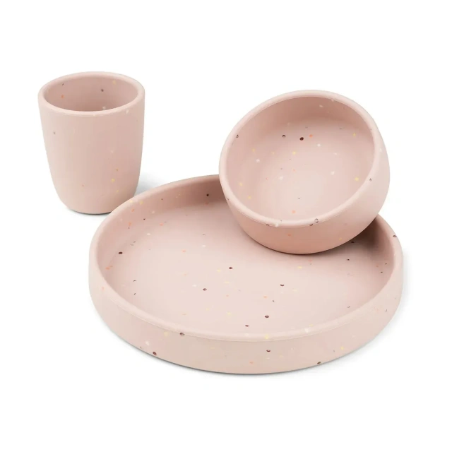 Non Toxic Silicone Training Cup Bowl Plate Feeding Set,Silicone Plate and Bowl Set for Kids, Simple Style Dinnerware, Includes Cup, Unbreakable Baby Feeding Set