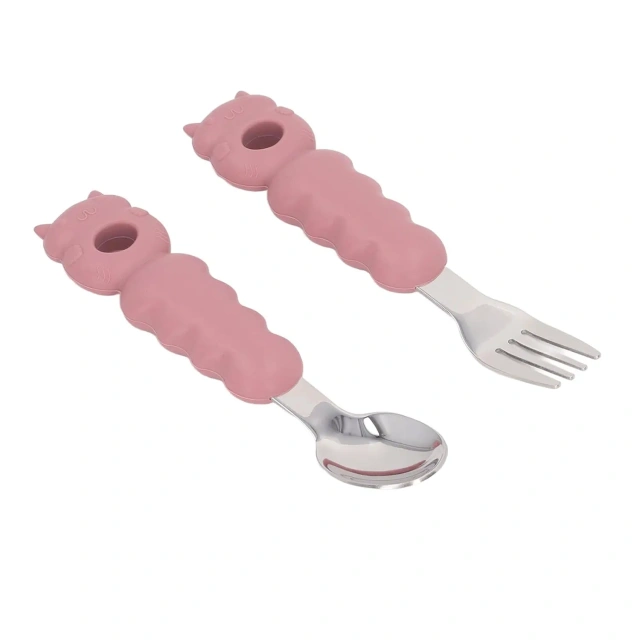 Baby Fork And Spoon With Silicone Handle,Baby Toddler Silicone Stainless Steel Utensils Silverware Spoon Fork for Baby Toddler BPA Free with Silicone Holding Anti-Choke Design