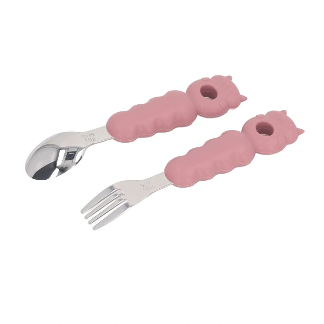 Baby Fork And Spoon With Silicone Handle,Baby Toddler Silicone Stainless Steel Utensils Silverware Spoon Fork for Baby Toddler BPA Free with Silicone Holding Anti-Choke Design