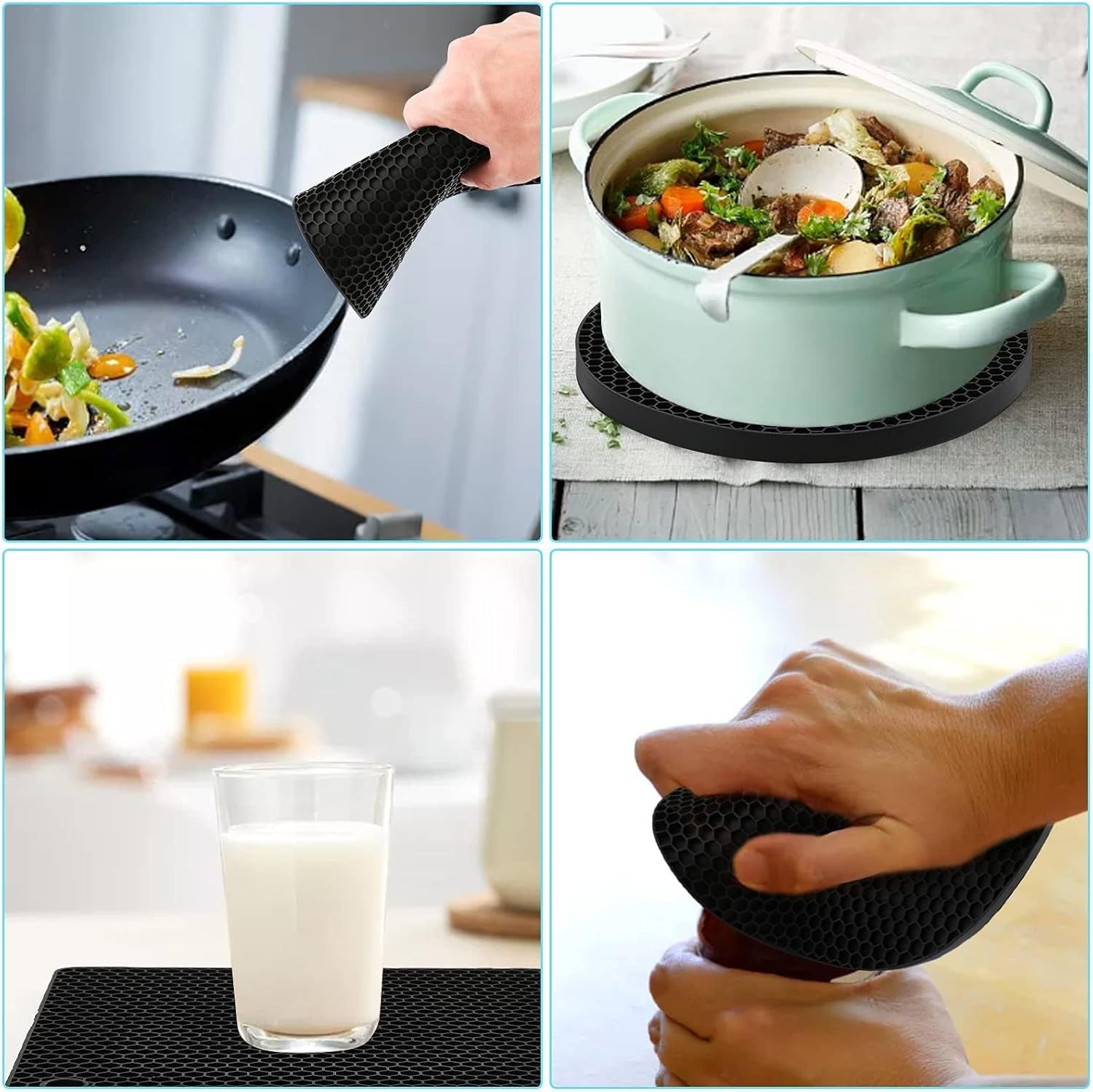 Silicone Trivet Mats,Silicone Trivet - Non-Slip Kitchen Mats - Multipurpose Pot Holders, Dish Mats, and Jar Opener Assistants - Made of Food Grade Silicone, No BPA