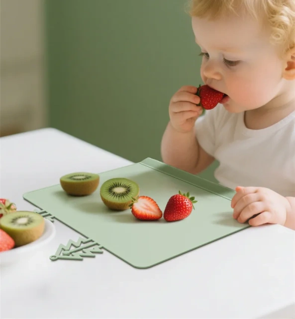 100% Silicone Placemat,100% Silicone Placemat with Teething Edge Bumper Spill Stopper, Travel Ready Non-Slip Suction Activity Mat for Infants