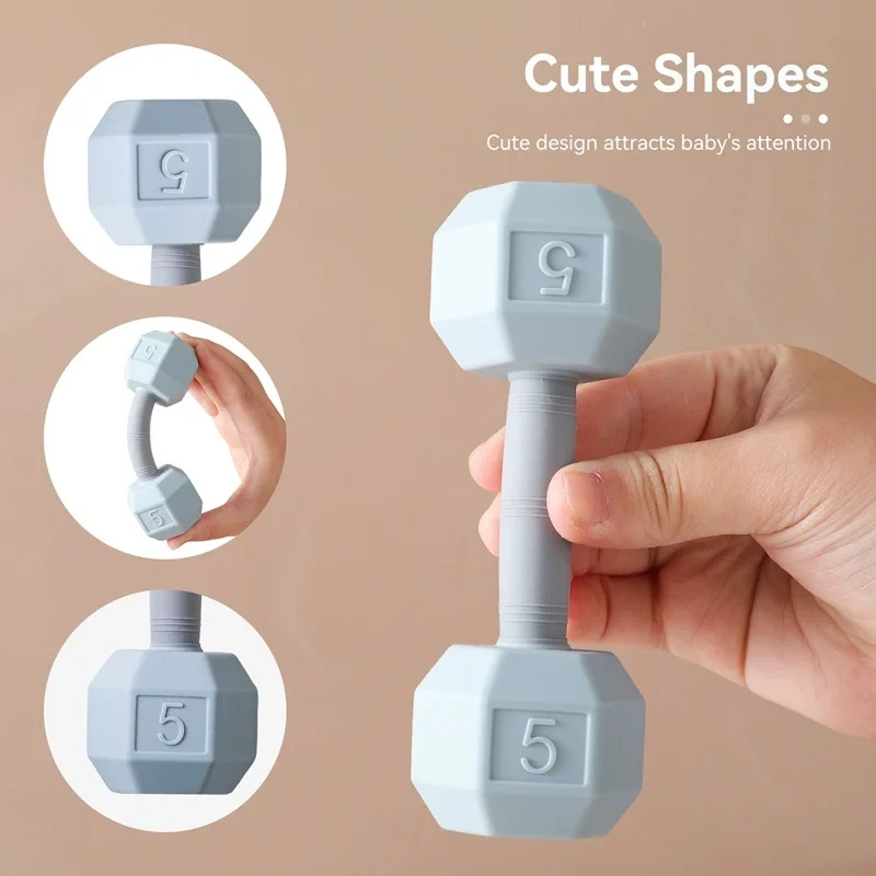 Baby Dumbbell Silicone Teether,Baby Dumbbell Silicone Teether - Weight Rattle Sensory Toy for Babies and Toddlers