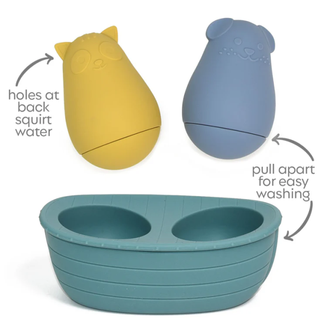 Silicone Baby Bath Toys Boat,Silicone Baby Bath Toys, Non-Toxic Mold Free Infant Squirty Bathtub Toys for Toddlers 6 Months+