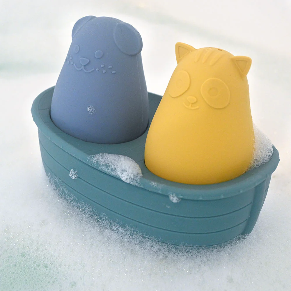 Silicone Baby Bath Toys Boat,Silicone Baby Bath Toys, Non-Toxic Mold Free Infant Squirty Bathtub Toys for Toddlers 6 Months+