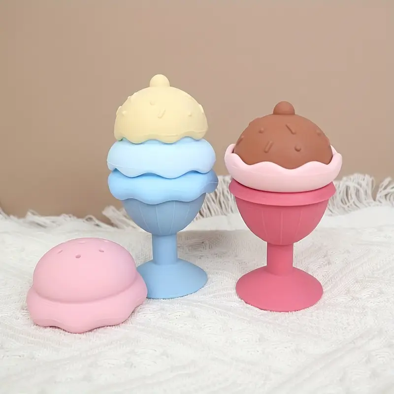 BPA Free Silicone Suction Ice Cream Stack Toy,Bath Toys, Silicone Ice Cream Stacking Toy, Baby Bath Toy, Connect, Build, Create - Bathtub Toys
