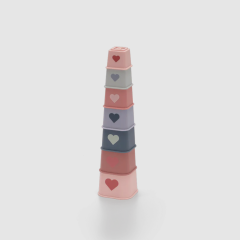 Square Silicone Stacking Cups Toy With Lovely Prints,7pcs Square Silicone Stacking Cups Toy With Lovely Prints, Learning Education Develop Building Cups Tower