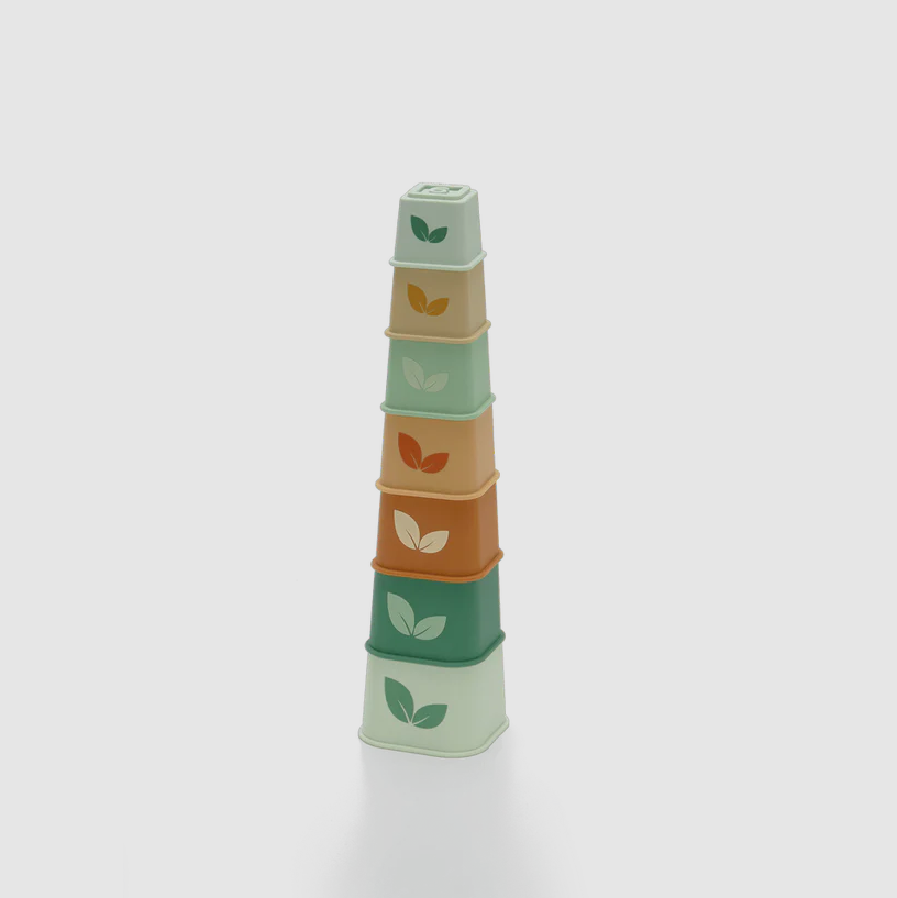 Square Silicone Stacking Cups Toy With Lovely Prints,7pcs Square Silicone Stacking Cups Toy With Lovely Prints, Learning Education Develop Building Cups Tower