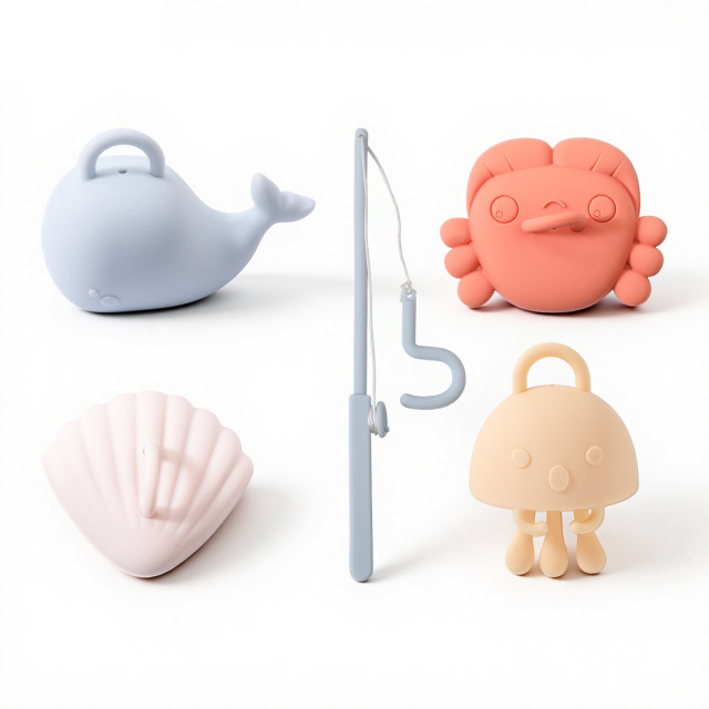Silicone Fishing Play Set,Silicone Fishing Play Set, Montessori Fine Motor Skills Fish Game Bath Baby Toy for 1-3 4-8 Year Old Toddler Boys Girls