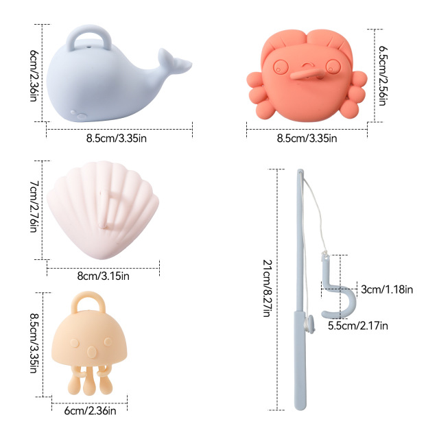 Silicone Fishing Play Set,Silicone Fishing Play Set, Montessori Fine Motor Skills Fish Game Bath Baby Toy for 1-3 4-8 Year Old Toddler Boys Girls