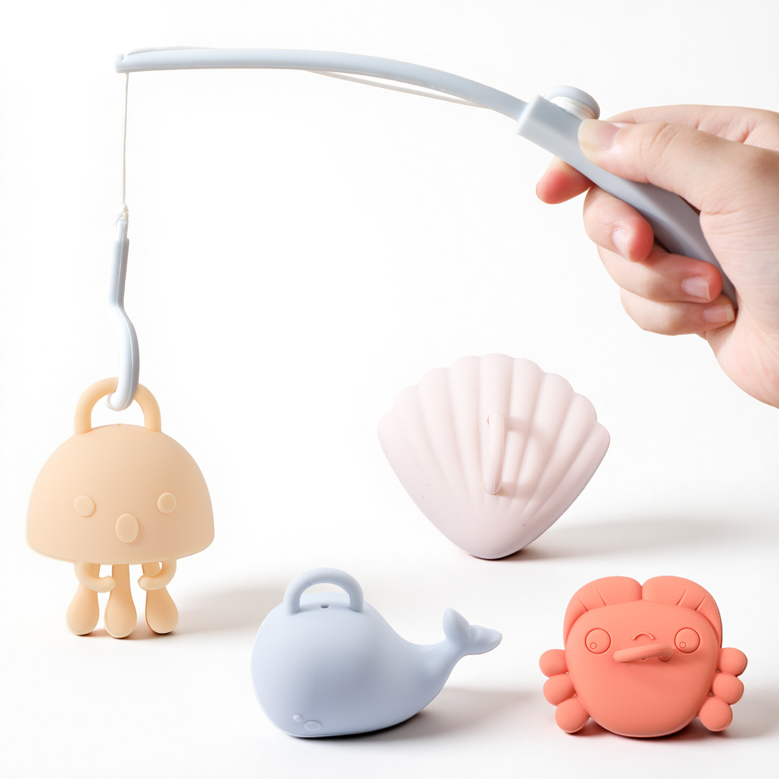Silicone Fishing Play Set,Silicone Fishing Play Set, Montessori Fine Motor Skills Fish Game Bath Baby Toy for 1-3 4-8 Year Old Toddler Boys Girls