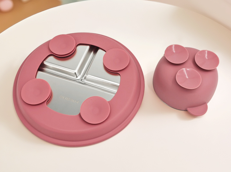 11PCS BPA-Free Sus304 &Silicone Infant Tableware Set,Baby & Toddler Feeding Set - Suction Divided Plates, Bowls, Silicone & Stainless Spoon Fork