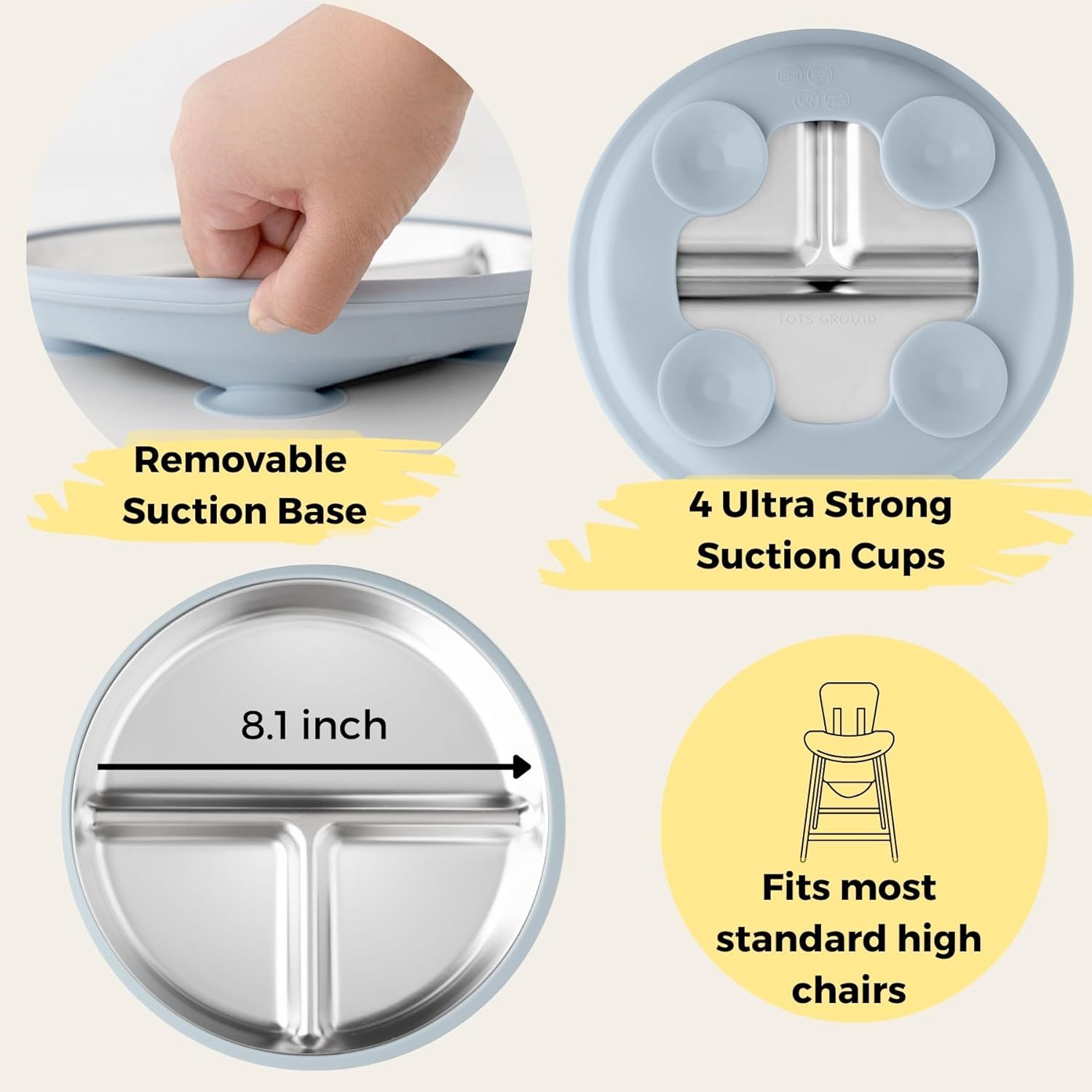 11PCS BPA-Free Sus304 &Silicone Infant Tableware Set,Divided Plates with Removable Silicone Sleeves for Kids,Stainless Steel Toddler Plate with Suction ,  Non Toxic & BPA Free | Non Slip | Unbreakable Baby Dishes