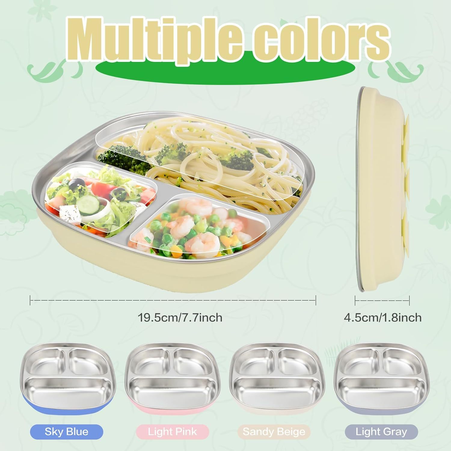 11PCS BPA-Free Sus304 &Silicone Infant Tableware Set,Divided Plates with Removable Silicone Sleeves for Kids,Stainless Steel Toddler Plate with Suction ,  Non Toxic & BPA Free | Non Slip | Unbreakable Baby Dishes