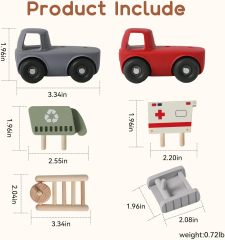 Vehicle Toy Set,Silicone baby toys,Vehicle Toy Set,Silicone baby toys，Classic Rescue and Construction Car Toys Including 2 Silicone Bodies & 4 Wooden Carriages