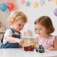 Vehicle Toy Set,Silicone baby toys,Vehicle Toy Set,Silicone baby toys，Classic Rescue and Construction Car Toys Including 2 Silicone Bodies & 4 Wooden Carriages