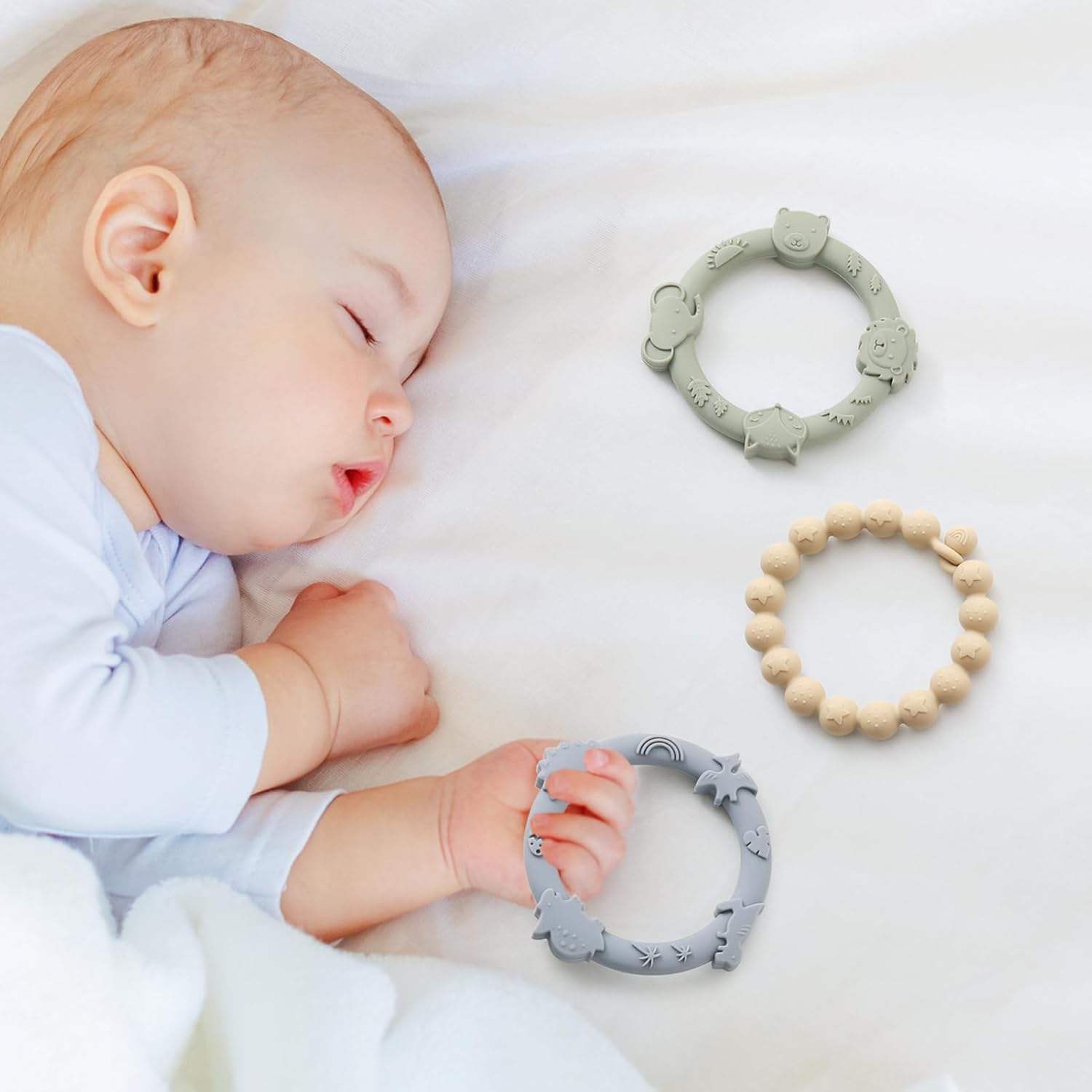 Custom Baby Teether Rings Silicone Teethers,Custom Baby Teether Rings Silicone Teethers, Multi Use Teething Chew Toys Baby Teething Rings for Infant Boys and Girls