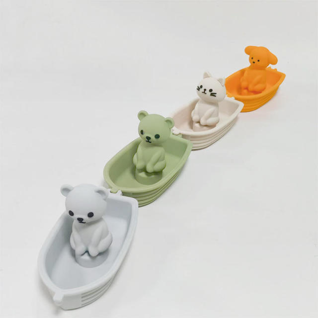 Eco-Friendly Non Toxic Bath Toys,Eco-Friendly Non Toxic Bath Toys, Animal Bath Toys with Floating Boats, Dog Cat Bear Mold Free Bathtub Toy for Toddlers