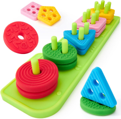 Silicone Blocks for Toddlers 1-3 - Montessori Toys,Silicone Blocks for Toddlers 1-3 - Montessori Toys for 1 Year Old Sensory Toys, Color Sorting and Stacking Toy Soft Textured Educational Learning Toddler Baby Toys