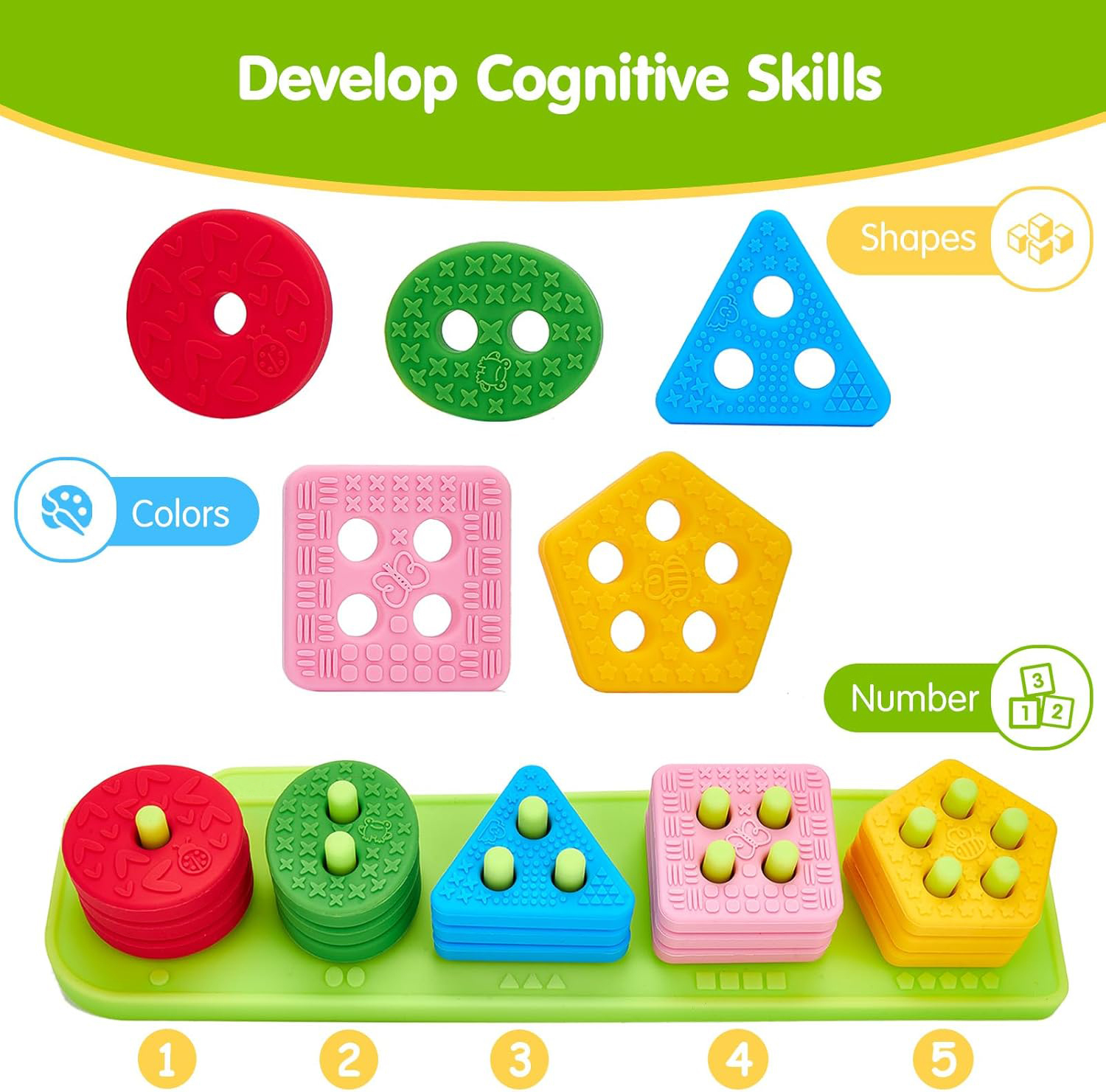 Silicone Blocks for Toddlers 1-3 - Montessori Toys,Silicone Blocks for Toddlers 1-3 - Montessori Toys for 1 Year Old Sensory Toys, Color Sorting and Stacking Toy Soft Textured Educational Learning Toddler Baby Toys