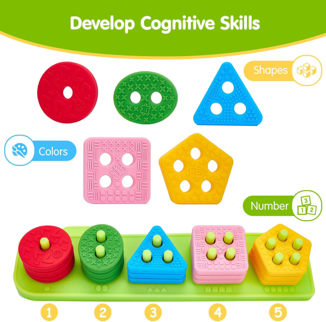 Silicone Blocks for Toddlers 1-3 - Montessori Toys,Silicone Blocks for Toddlers 1-3 - Montessori Toys for 1 Year Old Sensory Toys, Color Sorting and Stacking Toy Soft Textured Educational Learning Toddler Baby Toys