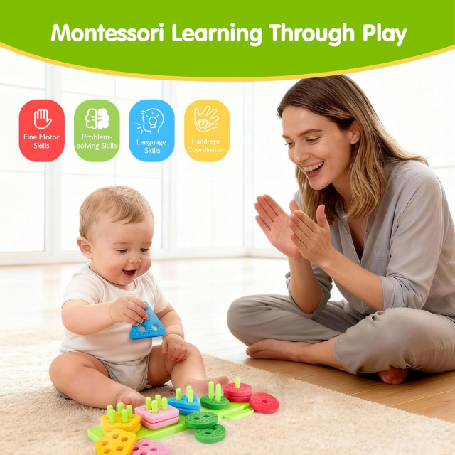 Silicone Blocks for Toddlers 1-3 - Montessori Toys,Silicone Blocks for Toddlers 1-3 - Montessori Toys for 1 Year Old Sensory Toys, Color Sorting and Stacking Toy Soft Textured Educational Learning Toddler Baby Toys