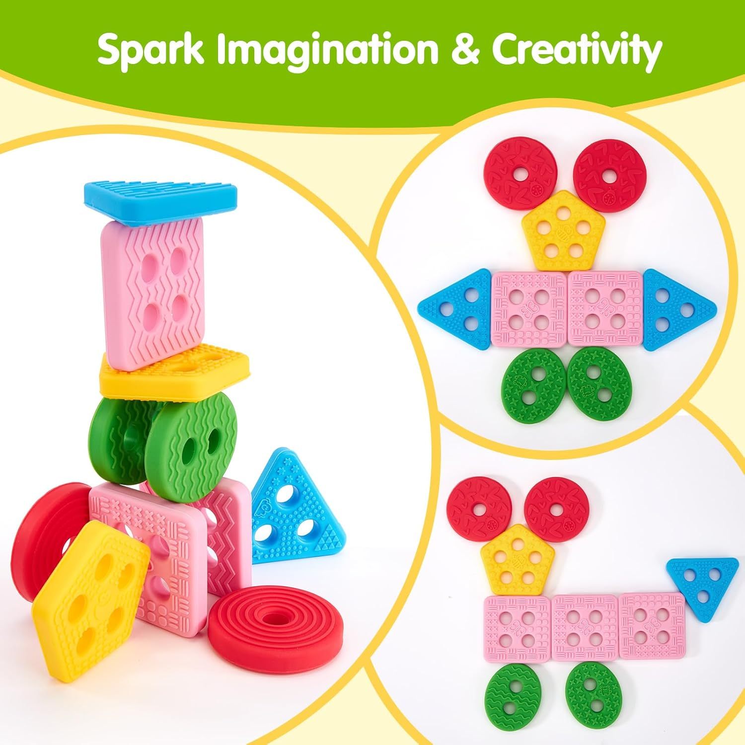 Silicone Blocks for Toddlers 1-3 - Montessori Toys,Silicone Blocks for Toddlers 1-3 - Montessori Toys for 1 Year Old Sensory Toys, Color Sorting and Stacking Toy Soft Textured Educational Learning Toddler Baby Toys