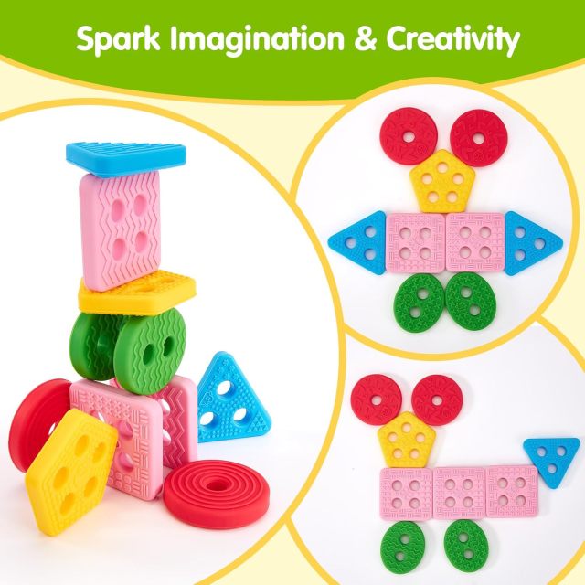 Silicone Blocks for Toddlers 1-3 - Montessori Toys,Silicone Blocks for Toddlers 1-3 - Montessori Toys for 1 Year Old Sensory Toys, Color Sorting and Stacking Toy Soft Textured Educational Learning Toddler Baby Toys