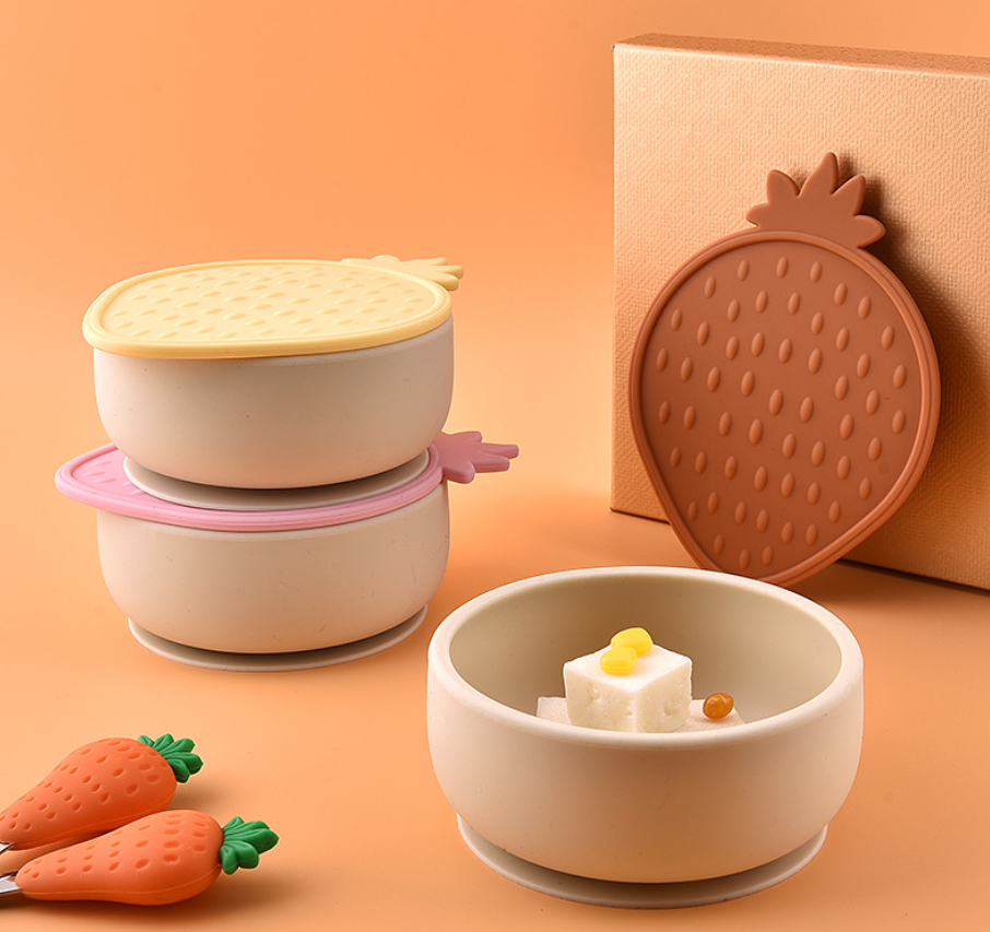 Silicone Suction Bowl with Lid for Baby Toddlers Feeding,Silicone Suction Bowl with Lid for Baby Toddlers Feeding