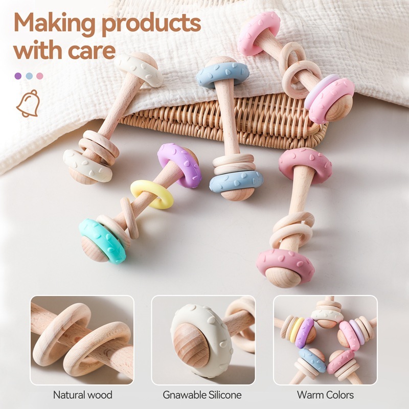 Teether Sensory Toys for Baby,Silicone Baby Teether Rattle Toy for 0-6 6-12 Months, BPA-Free Infant Teething Toy with Rattle Sound, Easy-Grip Design for Teething Relief