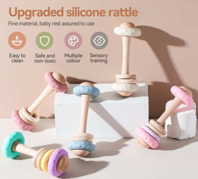 Teether Sensory Toys for Baby,Silicone Baby Teether Rattle Toy for 0-6 6-12 Months, BPA-Free Infant Teething Toy with Rattle Sound, Easy-Grip Design for Teething Relief