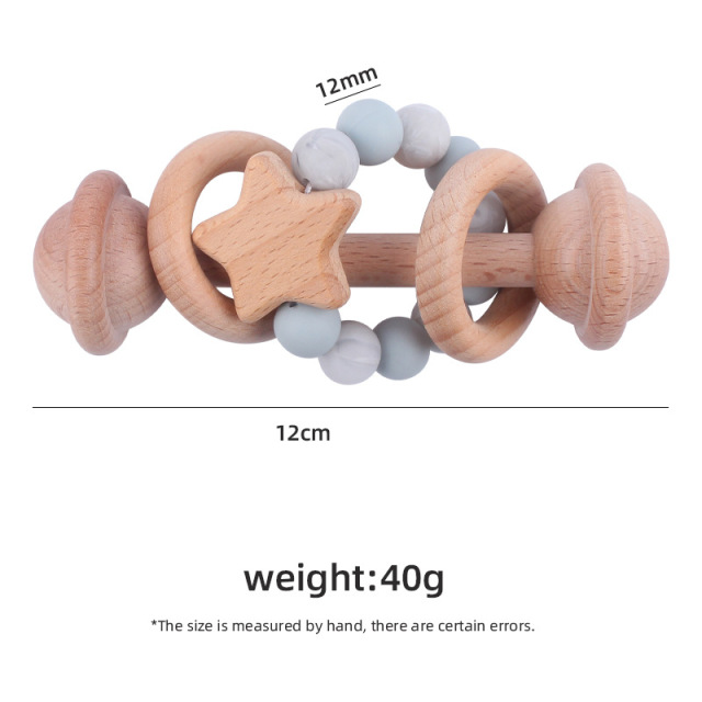 Star Early Learning Teething Toy for Infants,Baby Handshake Bell Wooden Teether Rattle with Silicone Bead Ring, Star Early Learning Teething Toy for Infants